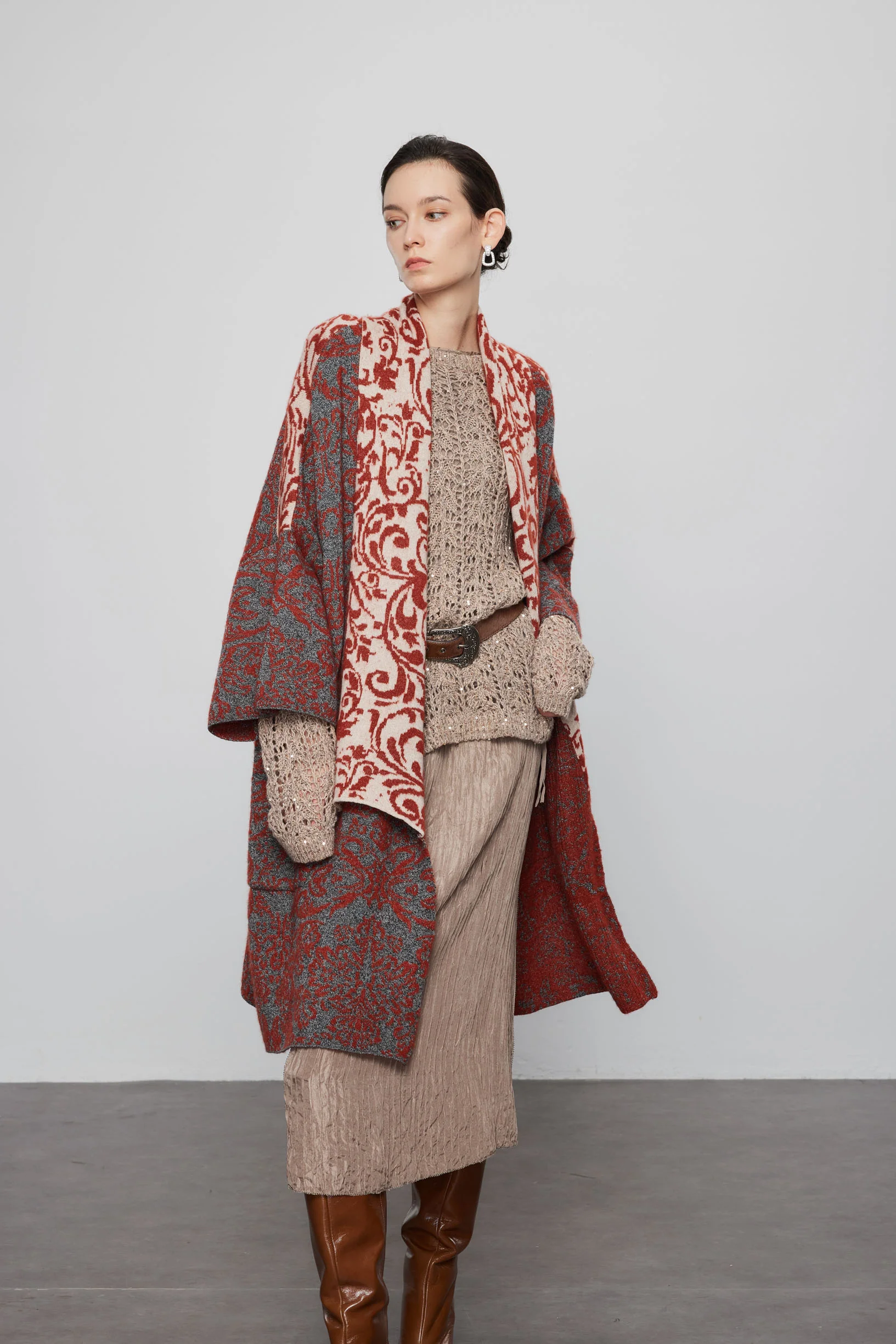 Max Simple Ethnic-Inspired Cashmere Coat
_Red - Image 3