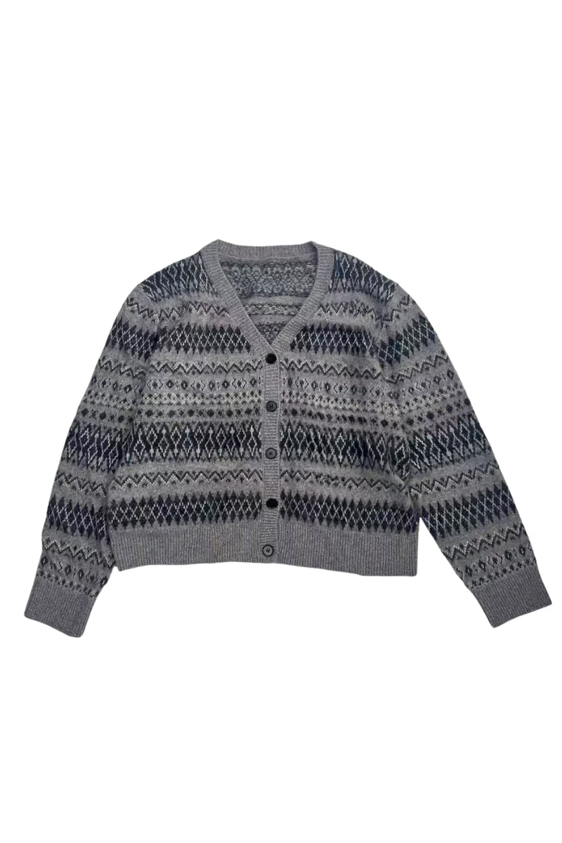 Max Simple Fair Isle Cardigan_Grey