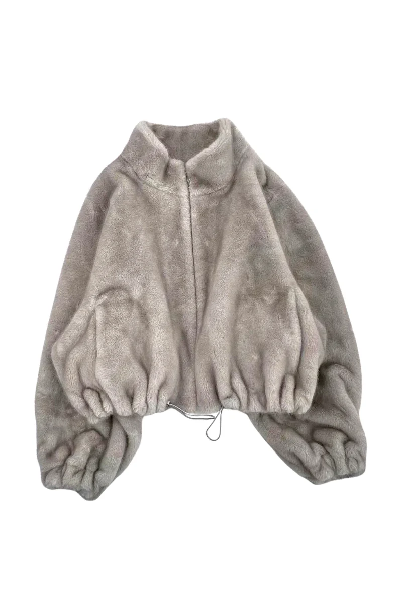 Max Simple Faux Fur Zip-Up Jacket_Grey