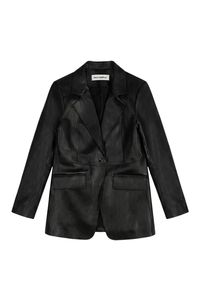 Max Simple Faux Leather Blazer_Black