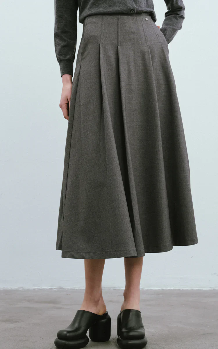 Max Simple Fitted Waist Pleated Skirt Grey - Image 2