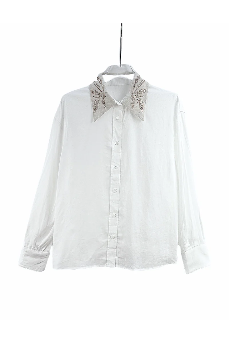 Max Simple Flora Embroidery Linert Shirt White