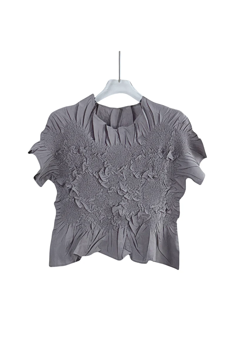 Max Simple Floral Pleated Top Grey