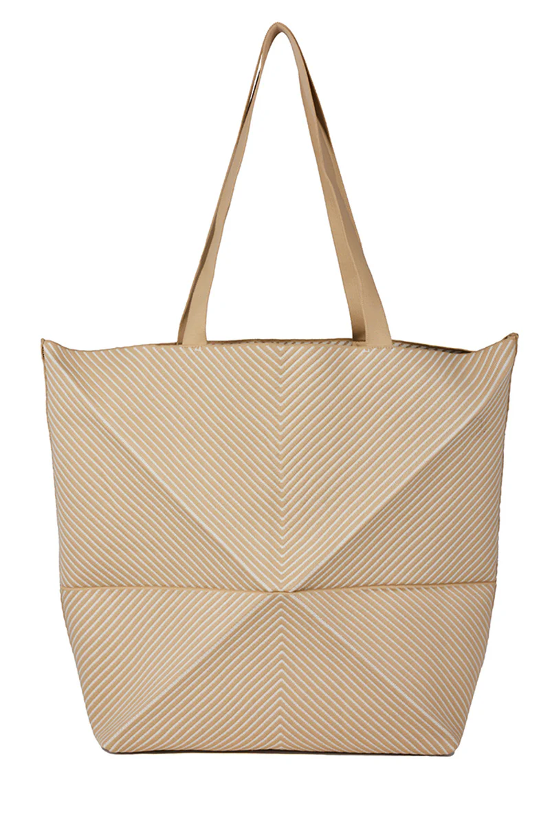 Max Simple Foldable Knit Big Bag-Beige/White - Image 2