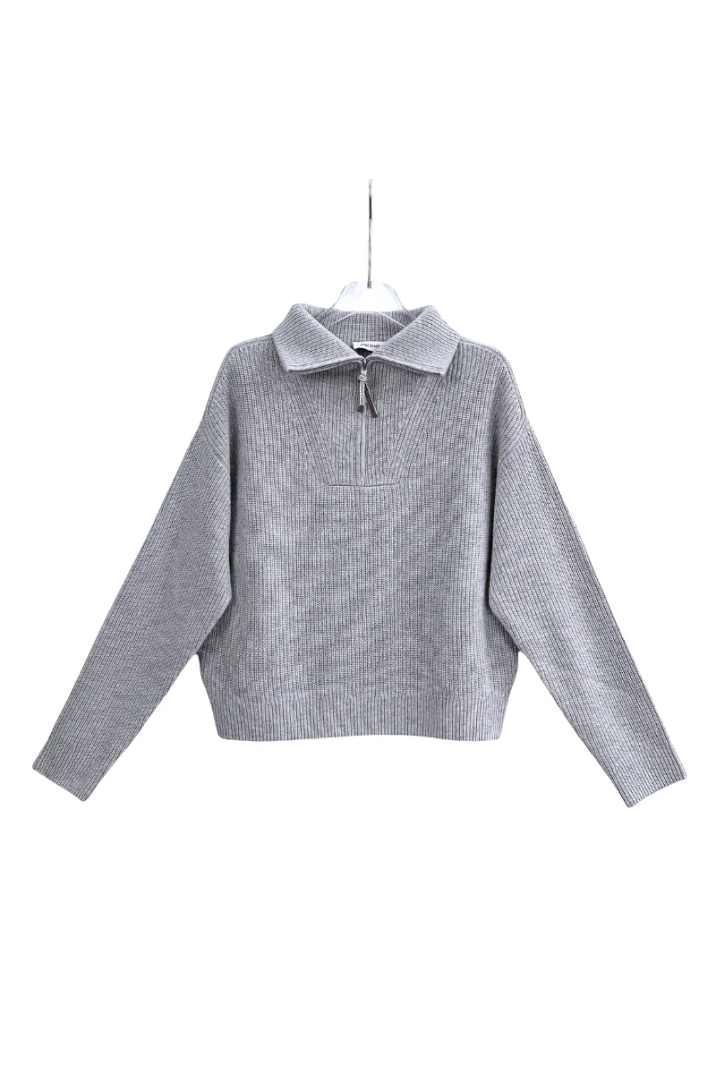Max Simple Half-Zip Wool Pullover Grey