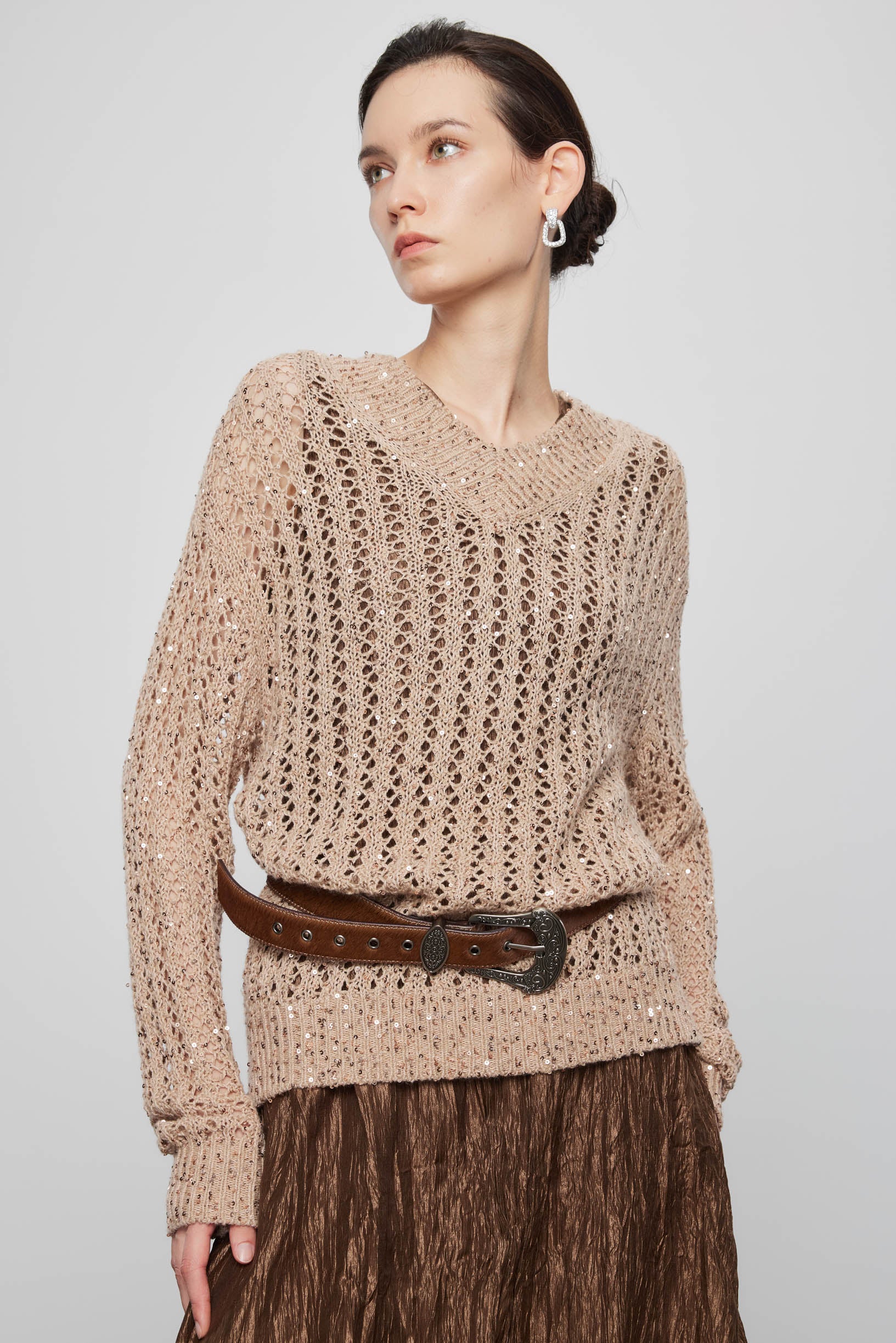 Max Simple Hand-Beaded Cashmere Pullover_Gold - Image 3