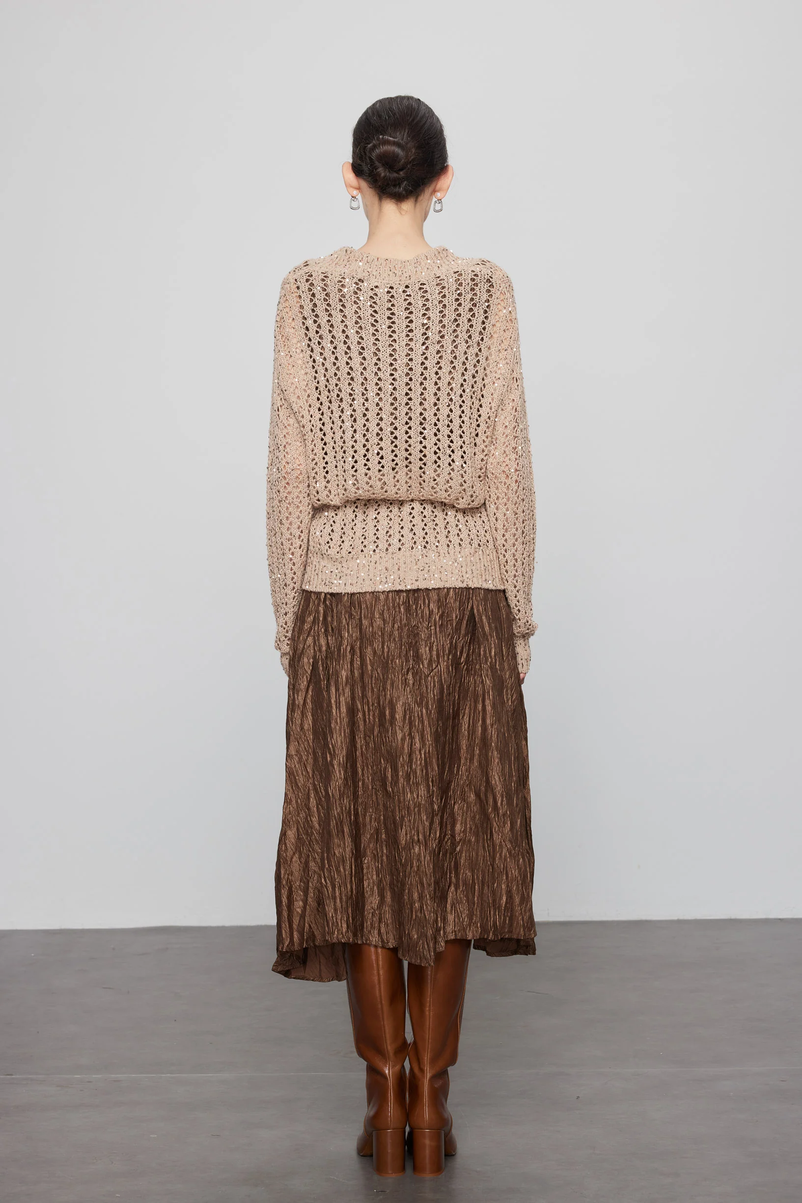 Max Simple Hand-Beaded Cashmere Pullover_Gold - Image 5