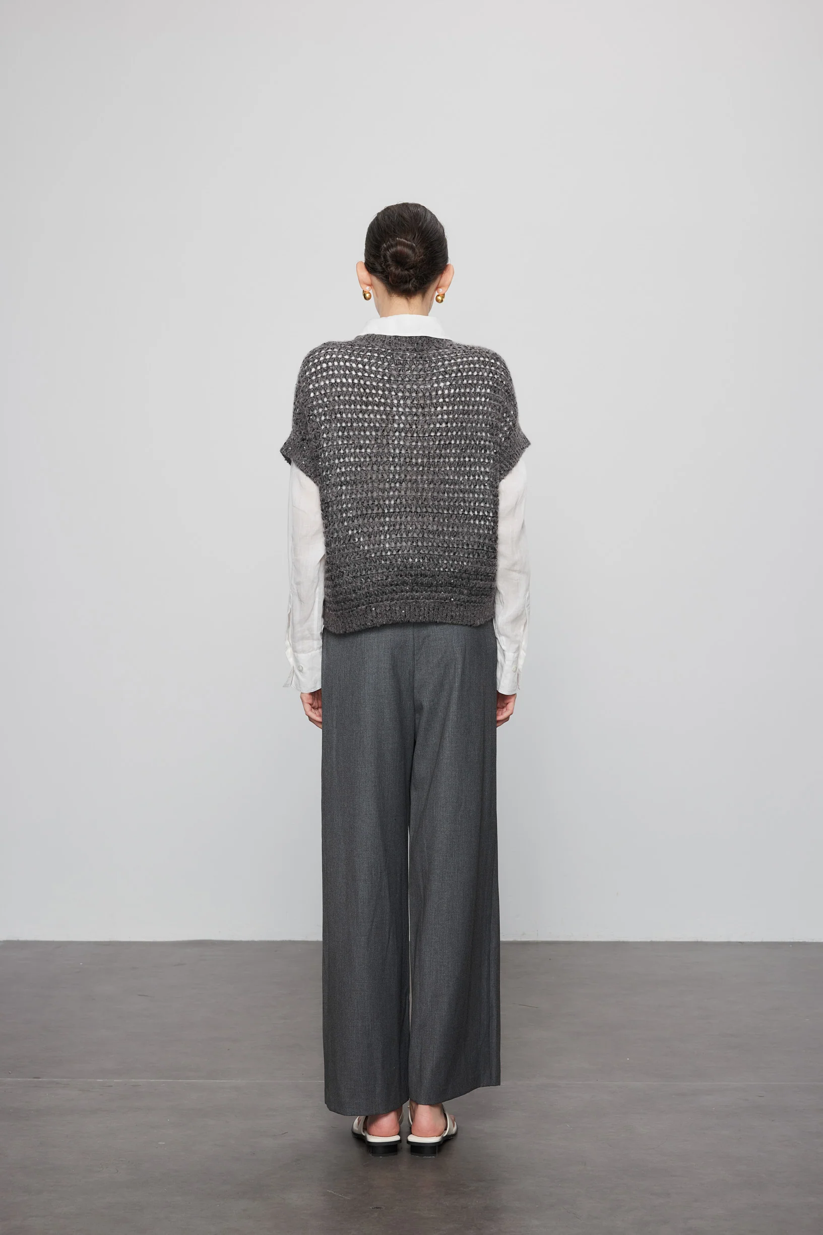 Max Simple Hand-Beaded Cashmere Pullover_Melange Grey - Image 3