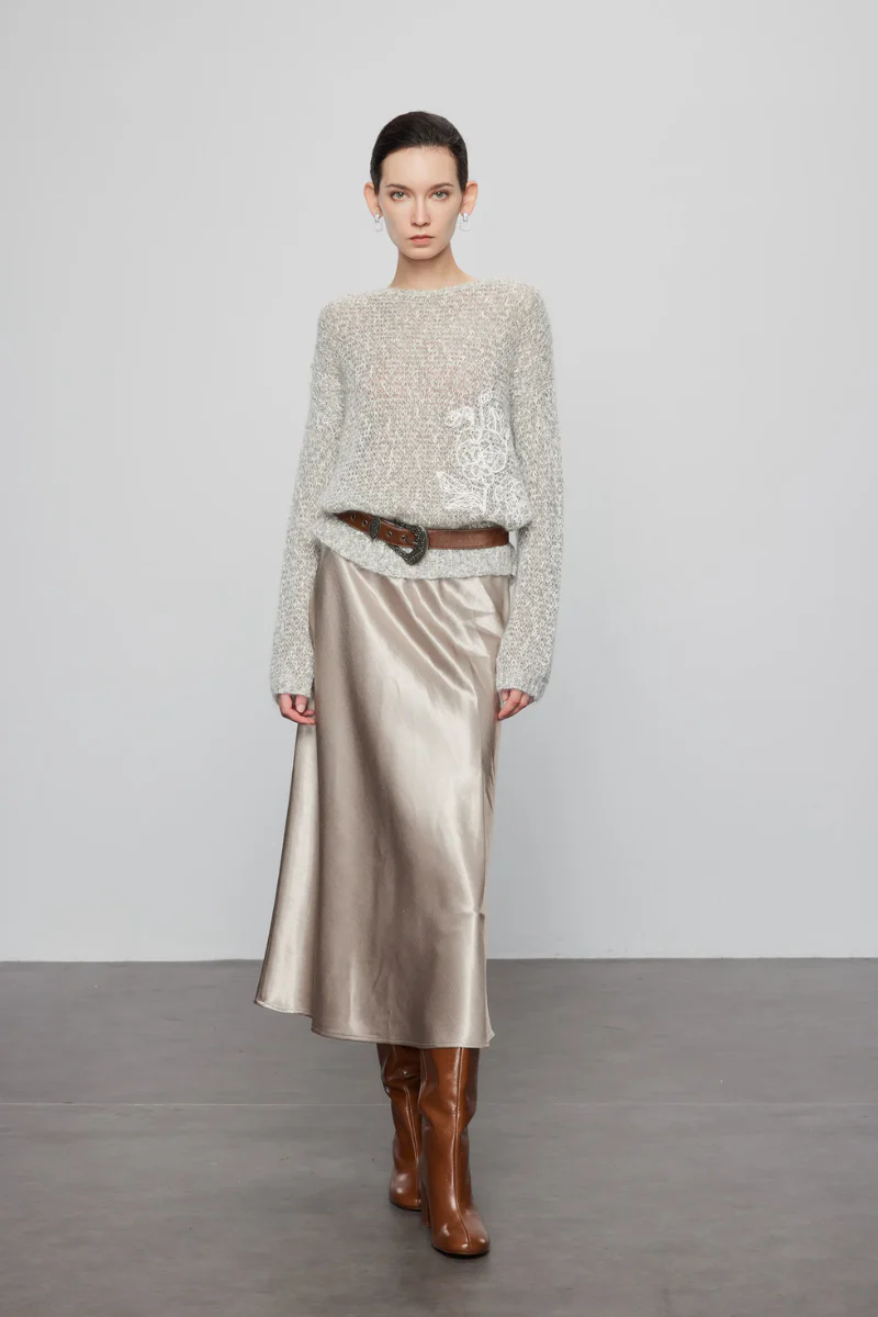 Max Simple Heather Grey Sweater With Crochet Details - Image 3