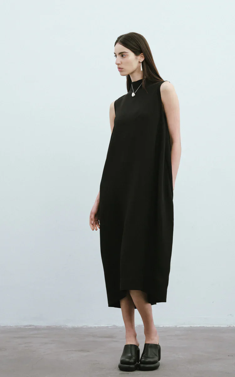 Max Simple Heavy Silk Crepe Dress Black - Image 3