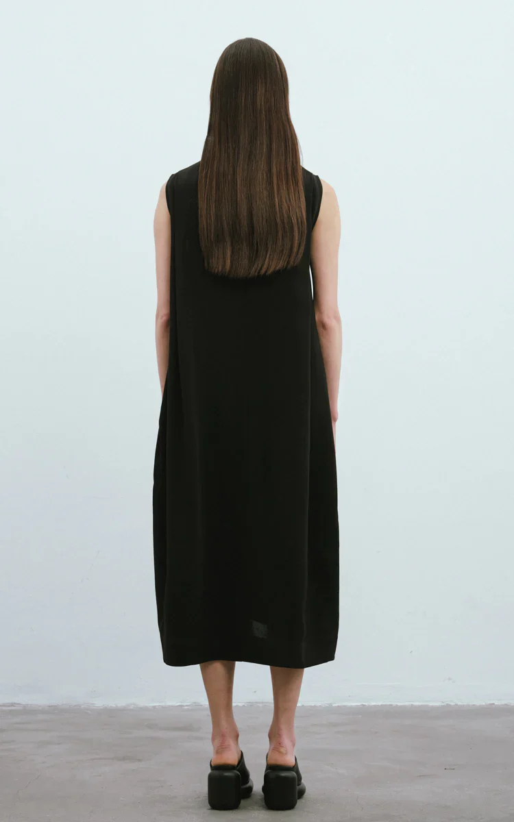 Max Simple Heavy Silk Crepe Dress Black - Image 4