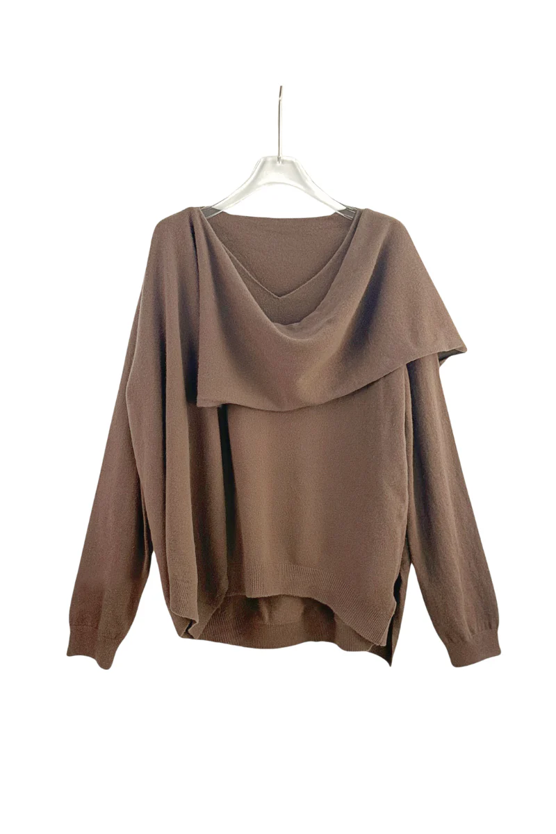 Max Simple Integrated Scarf Knit Top Brown