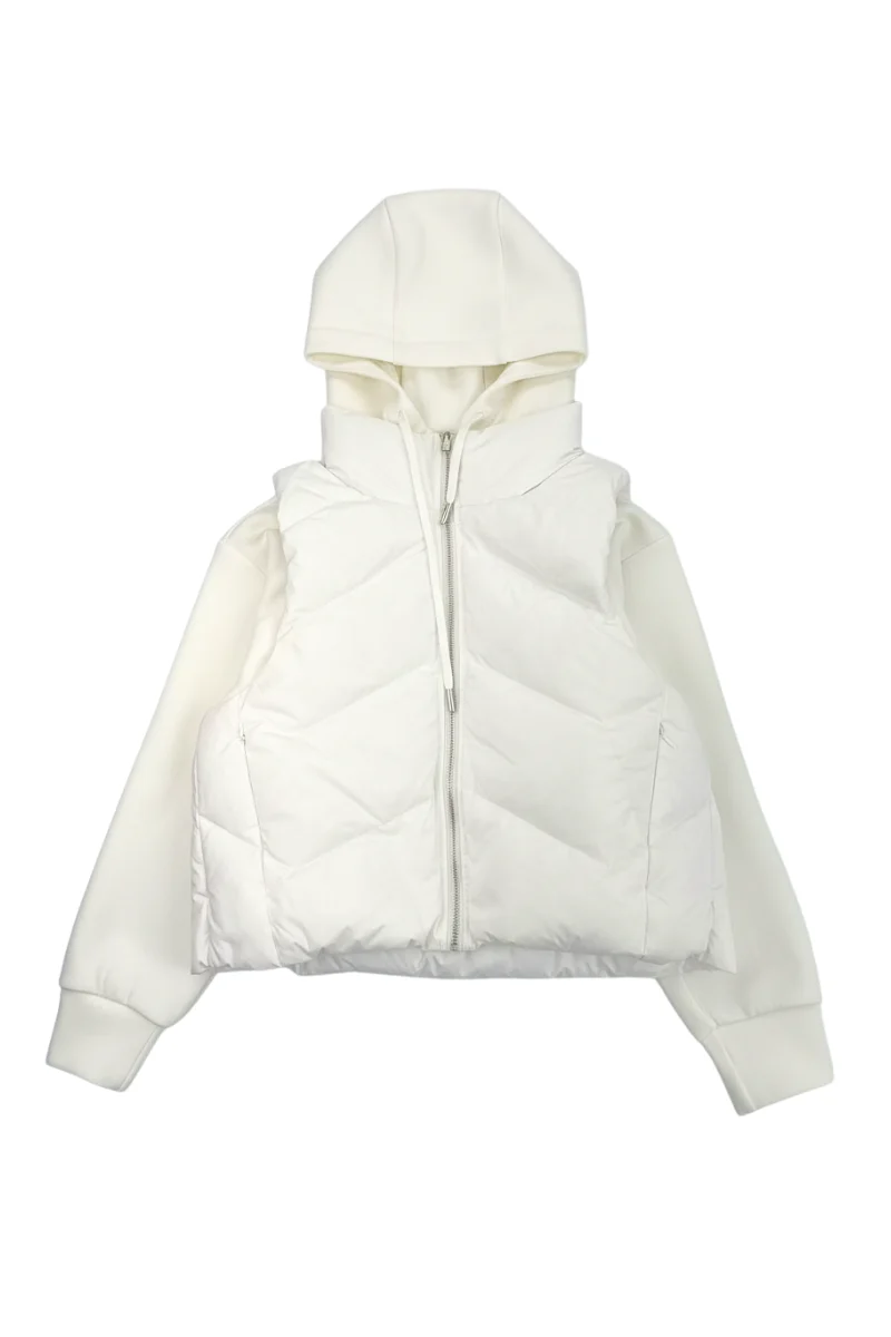 Max Simple Knit-Sleeve Hooded Down Jacket_White