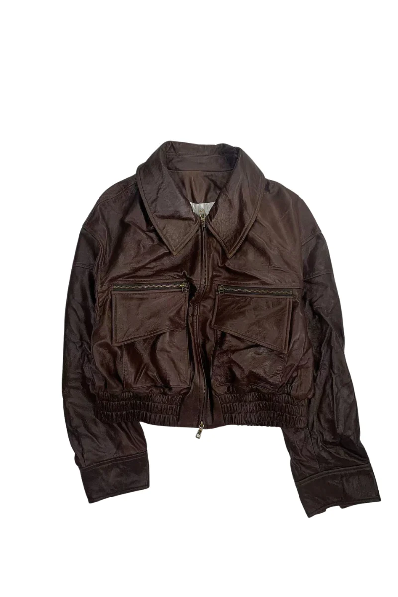 Max Simple Leather Biker Jacket_Brown