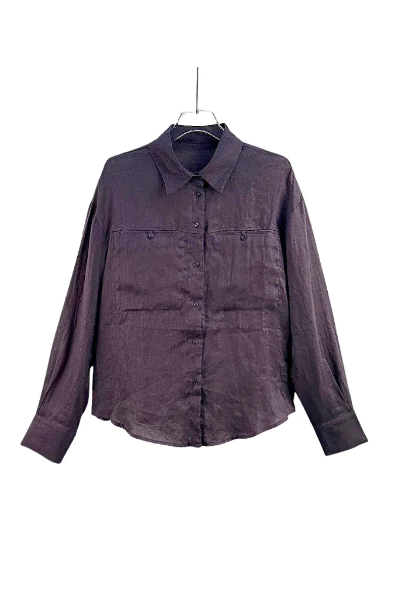 Max Simple Linen Shirt Dark Purple
