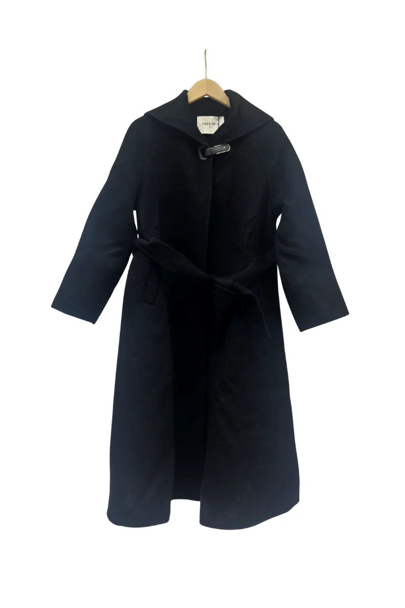 Max Simple Long Wool Coat With Collar Closure_Black