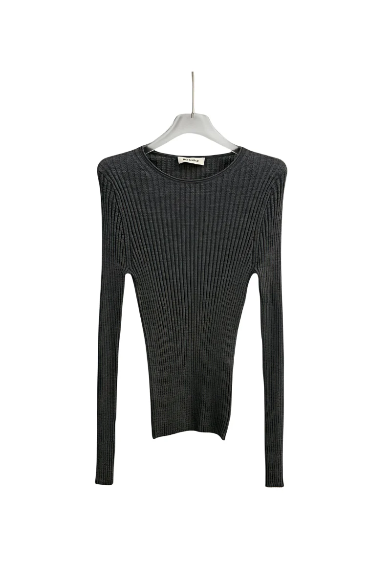 Max Simple Merino Wool Crewneck Sweater Grey