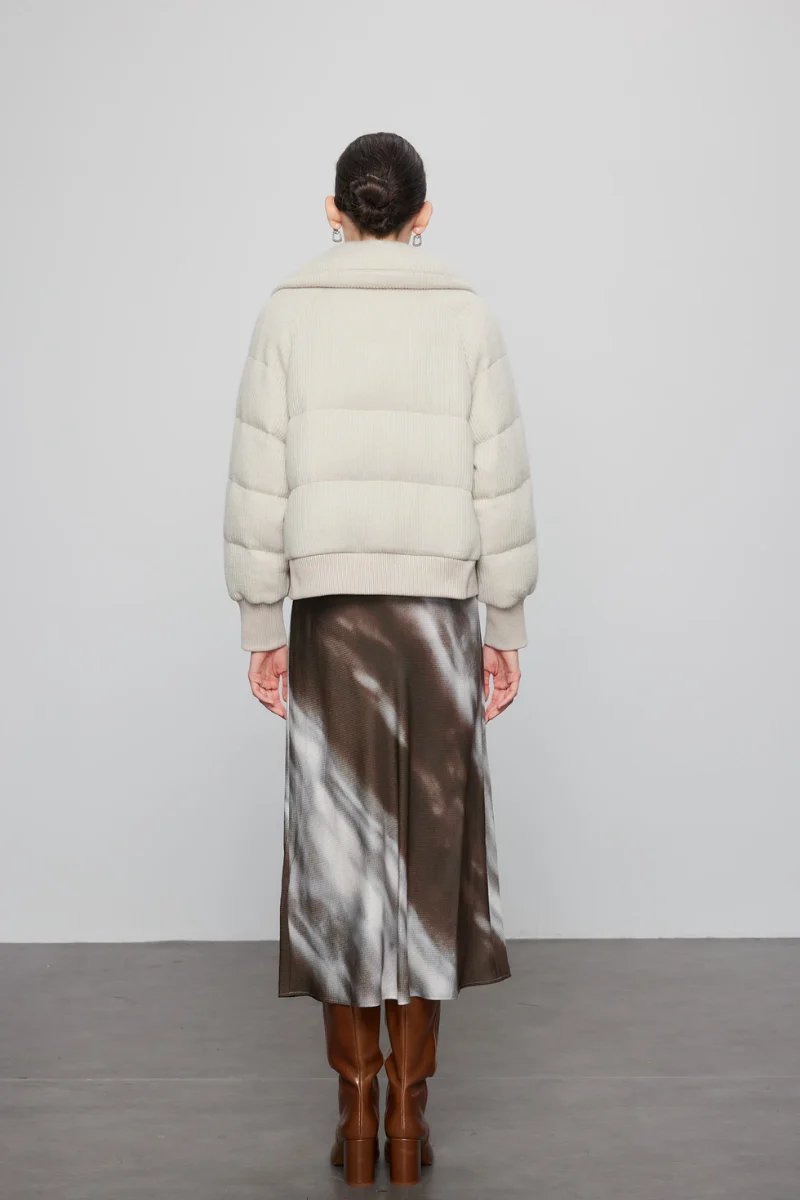Max Simple Mink Paneled Down Jacket Khaki - Image 4
