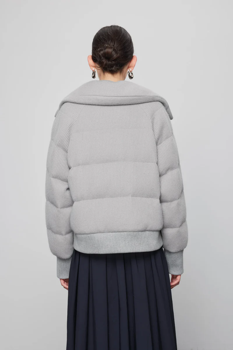 Max Simple Mink Paneled Down Jacket Light Grey - Image 2