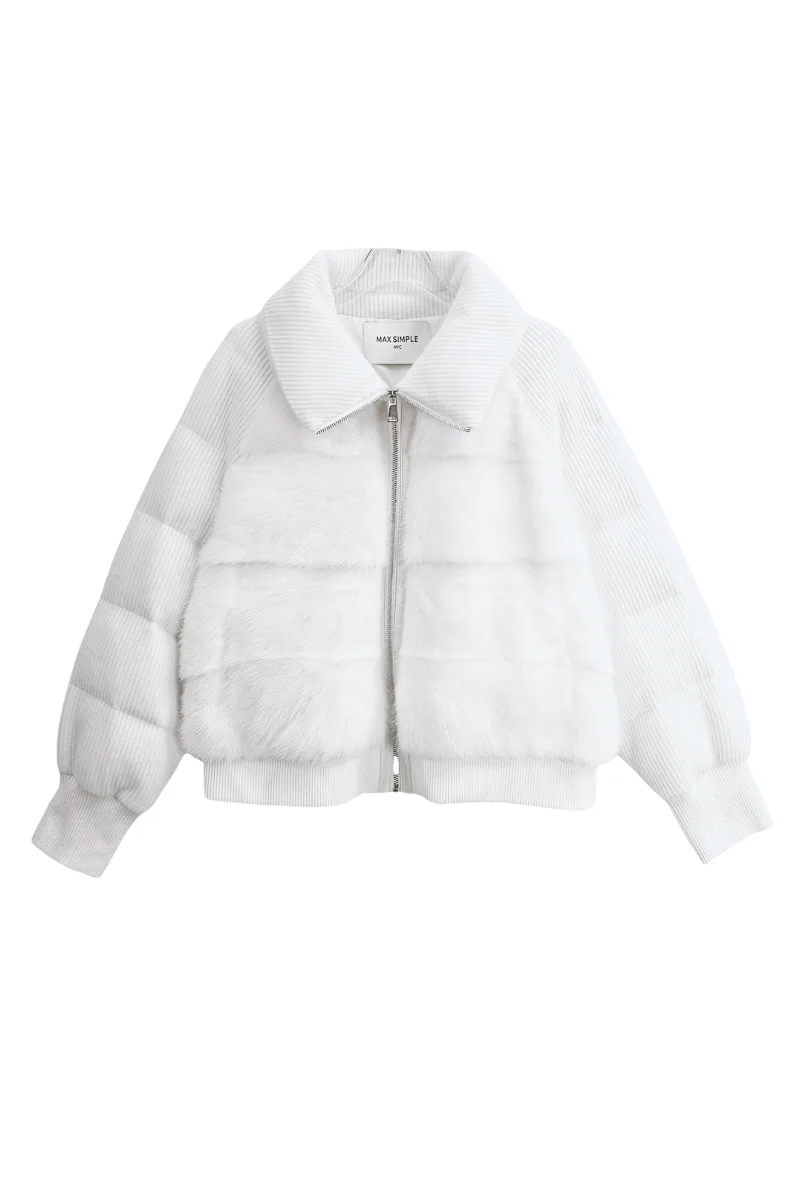 Max Simple Mink Paneled Down Jacket White