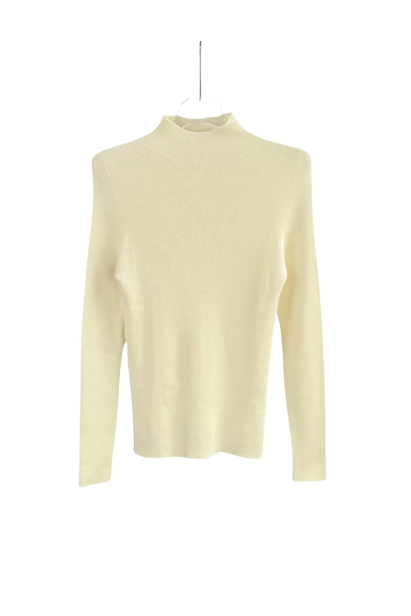 Max Simple Mock Neck Wool Top White