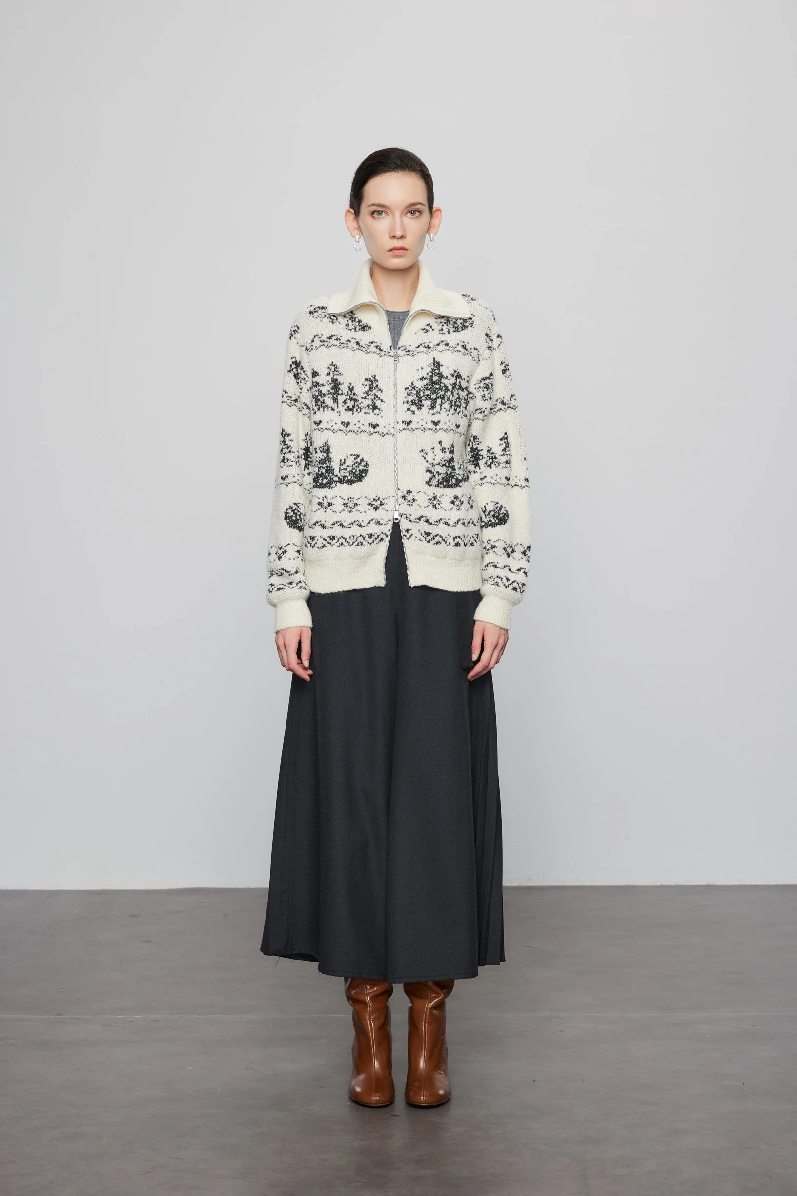 Max Simple Nordic Knit Cashmere Cardigan_White