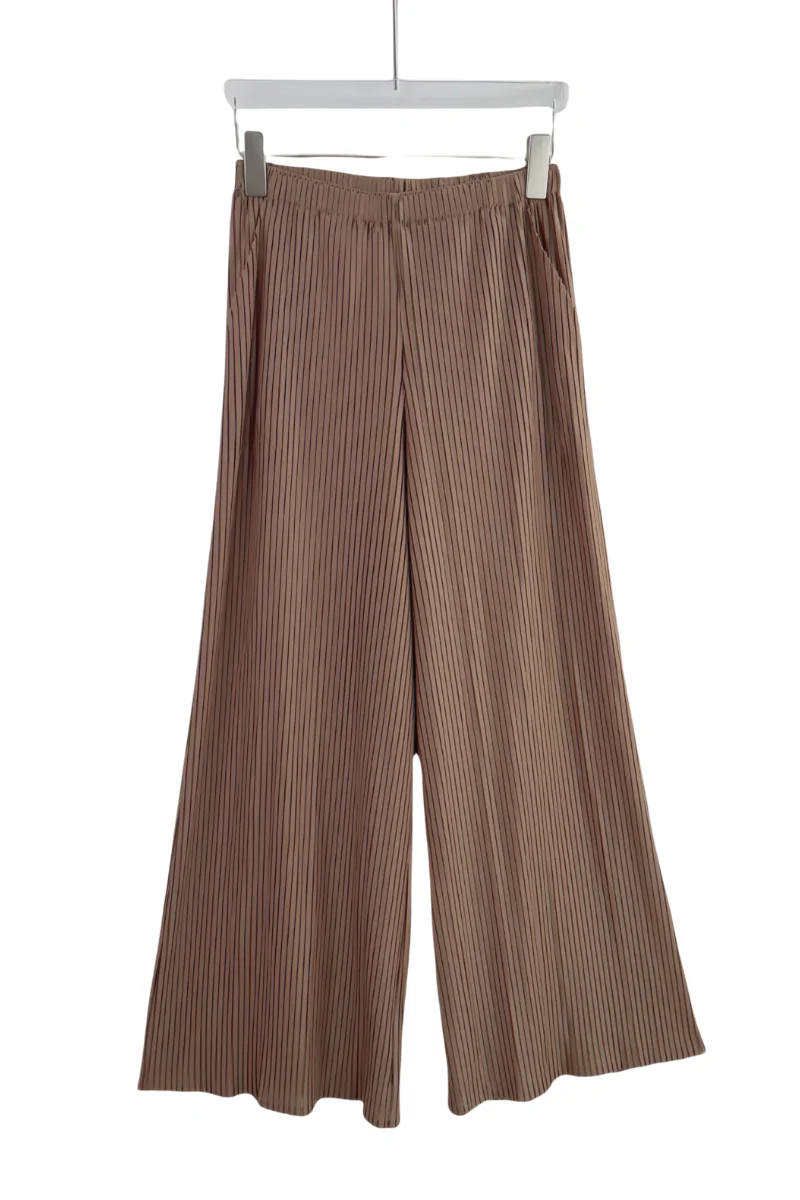 Max Simple Pleated Elastic-Waist Pants Khaki Brown