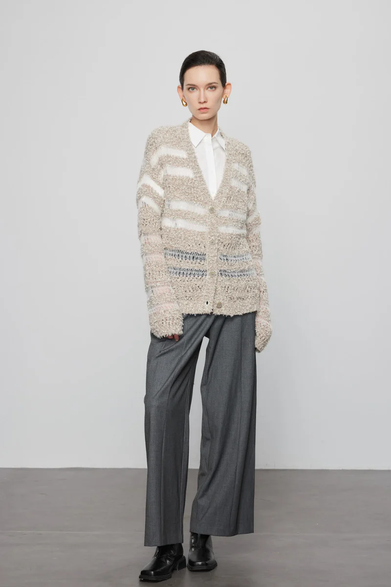 Max Simple Pom Pom Striped Cardigan