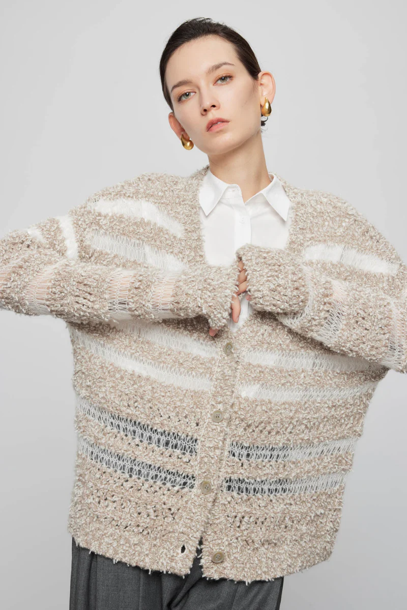 Max Simple Pom Pom Striped Cardigan - Image 2