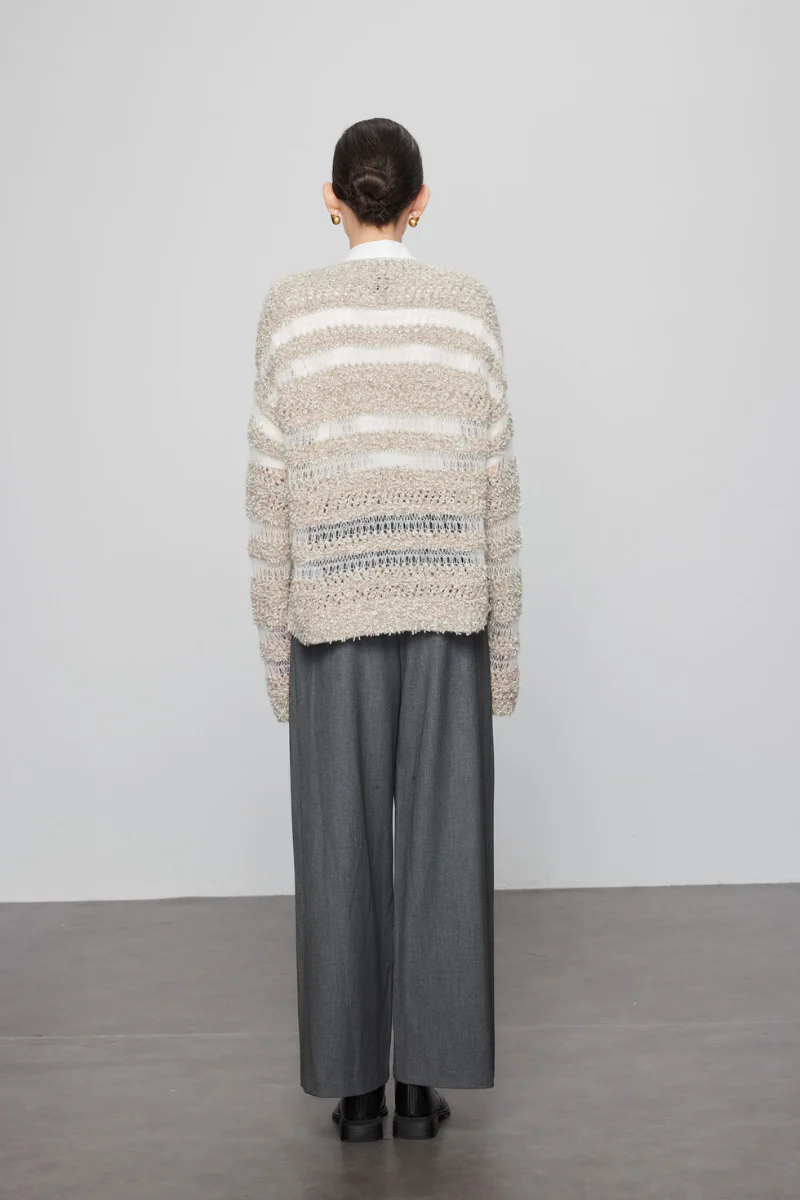 Max Simple Pom Pom Striped Cardigan - Image 3