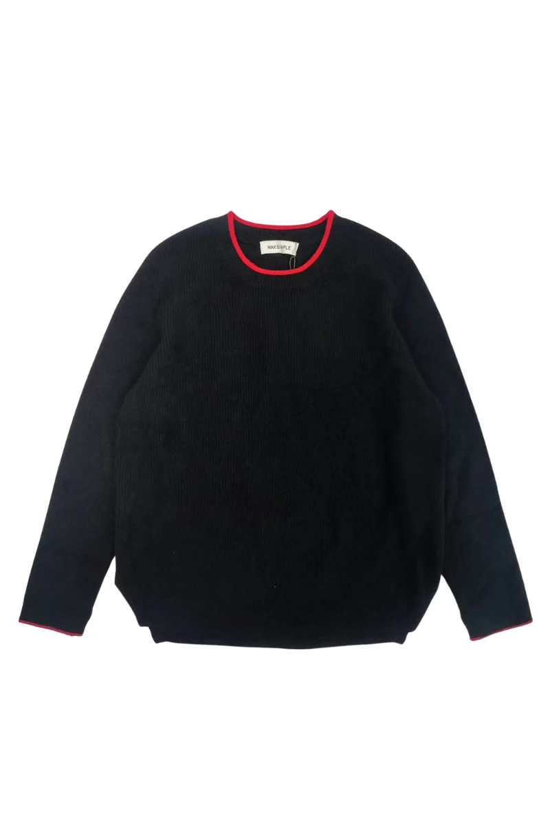 Max Simple Red-trimmed Cashmere Pullover_Black