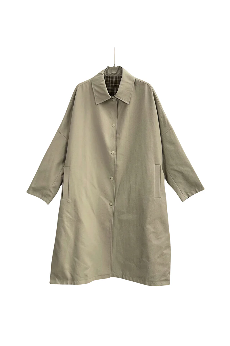 Max Simple Reversible Checkered Oversized Trench Wheat