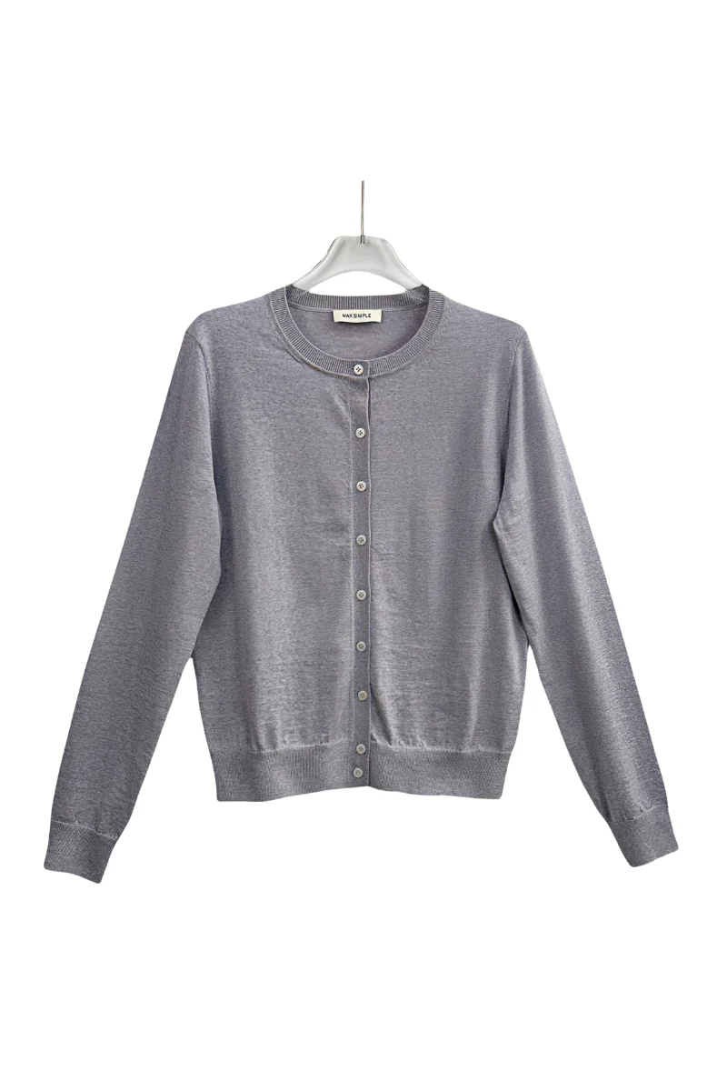 Max Simple Round Neck Wool Cardigan Light Grey