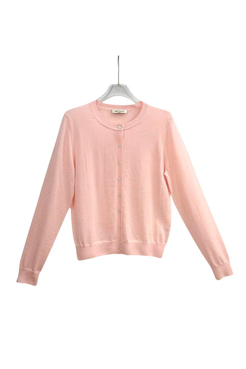 Max Simple Round Neck Wool Cardigan Powder Pink