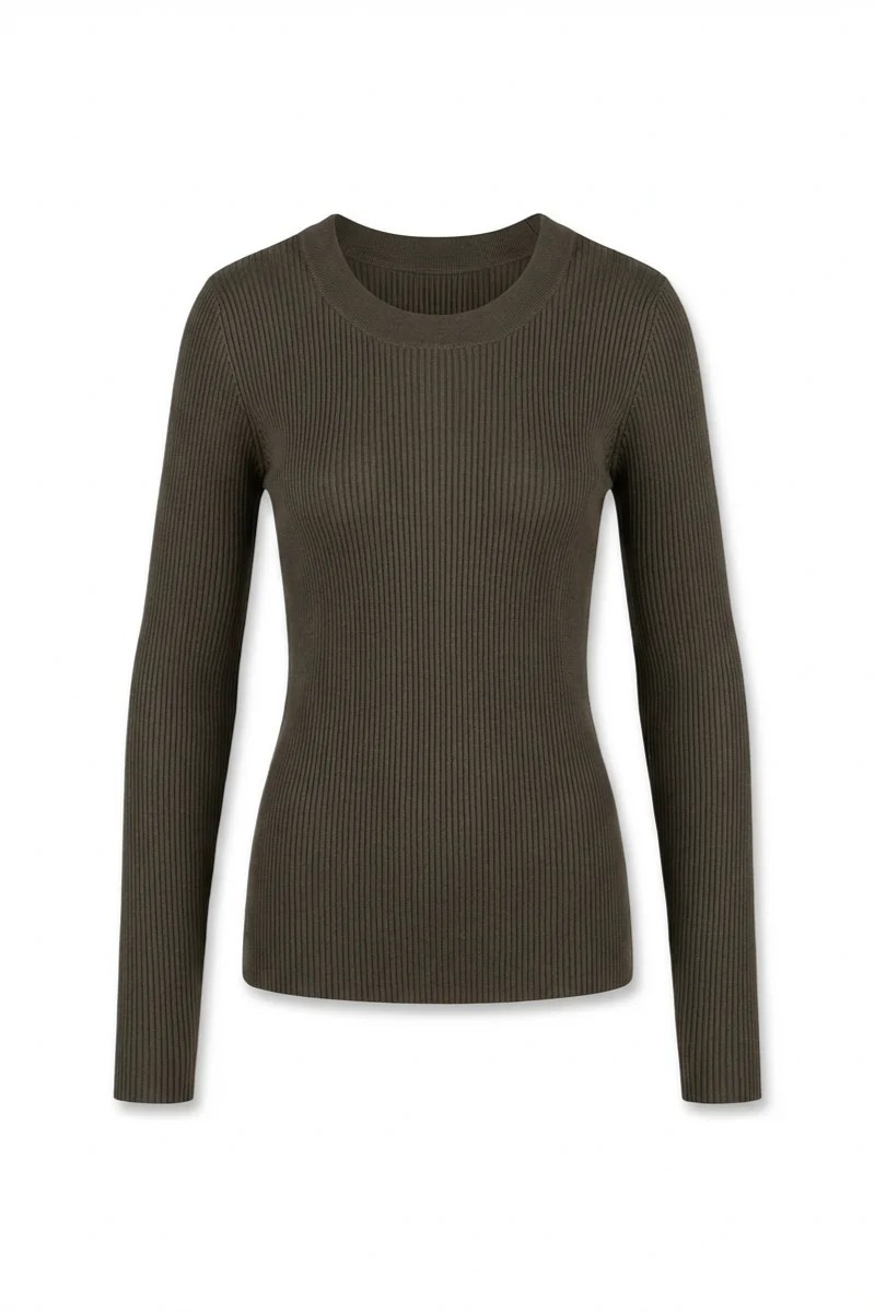 Max Simple Round Neck Wool Top - Taupe Grey