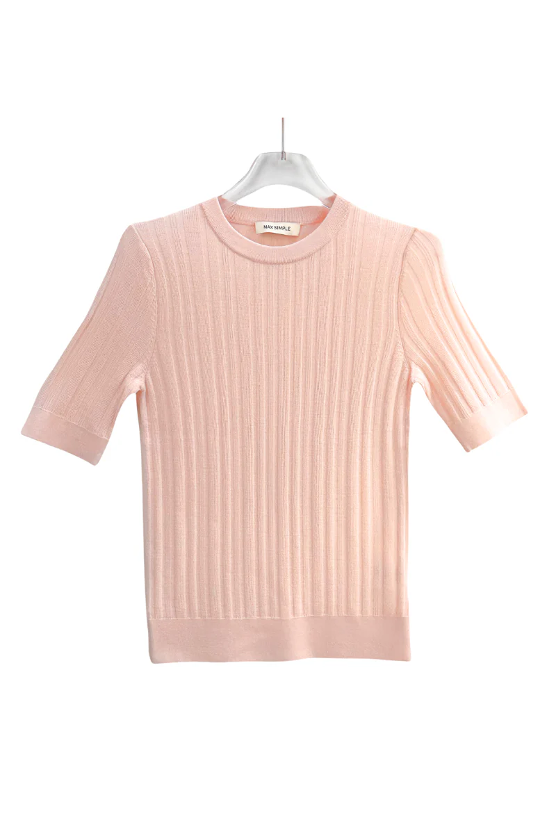 Max Simple Round Wool Short-Sleeve Top Blush