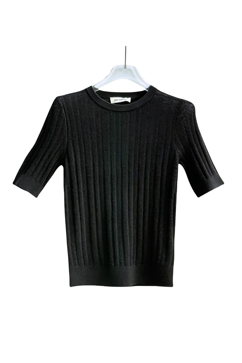 Max Simple Round Wool Short-Sleeve Top Ink