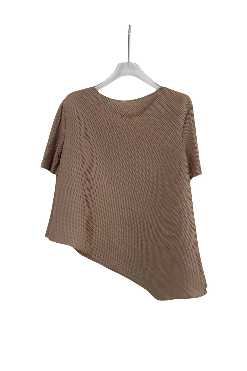 Max Simple Short-Sleeve Bias-Cut Top Khaki Brown