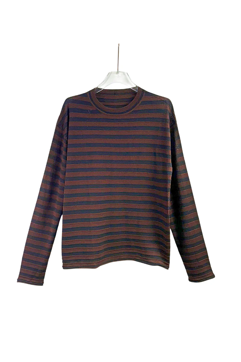 Max Simple Silk - Cashmere - Wool Striped Sweater - Brown