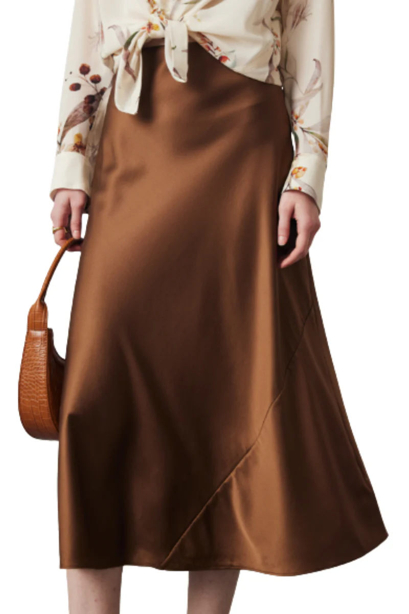 Max Simple Silk Mermaid Skirt Caramel