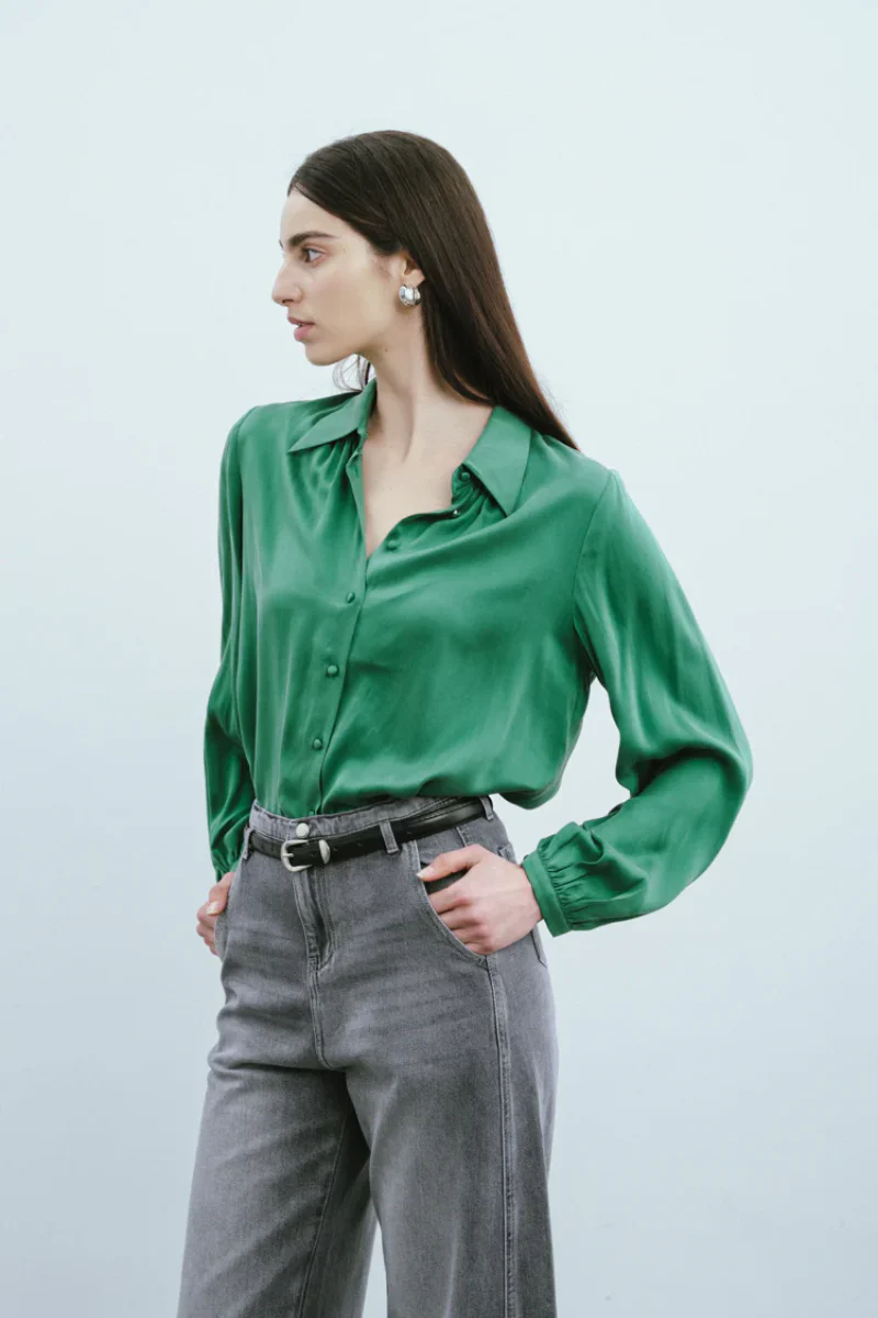 Max Simple Silk Shirt Emerald - Image 3