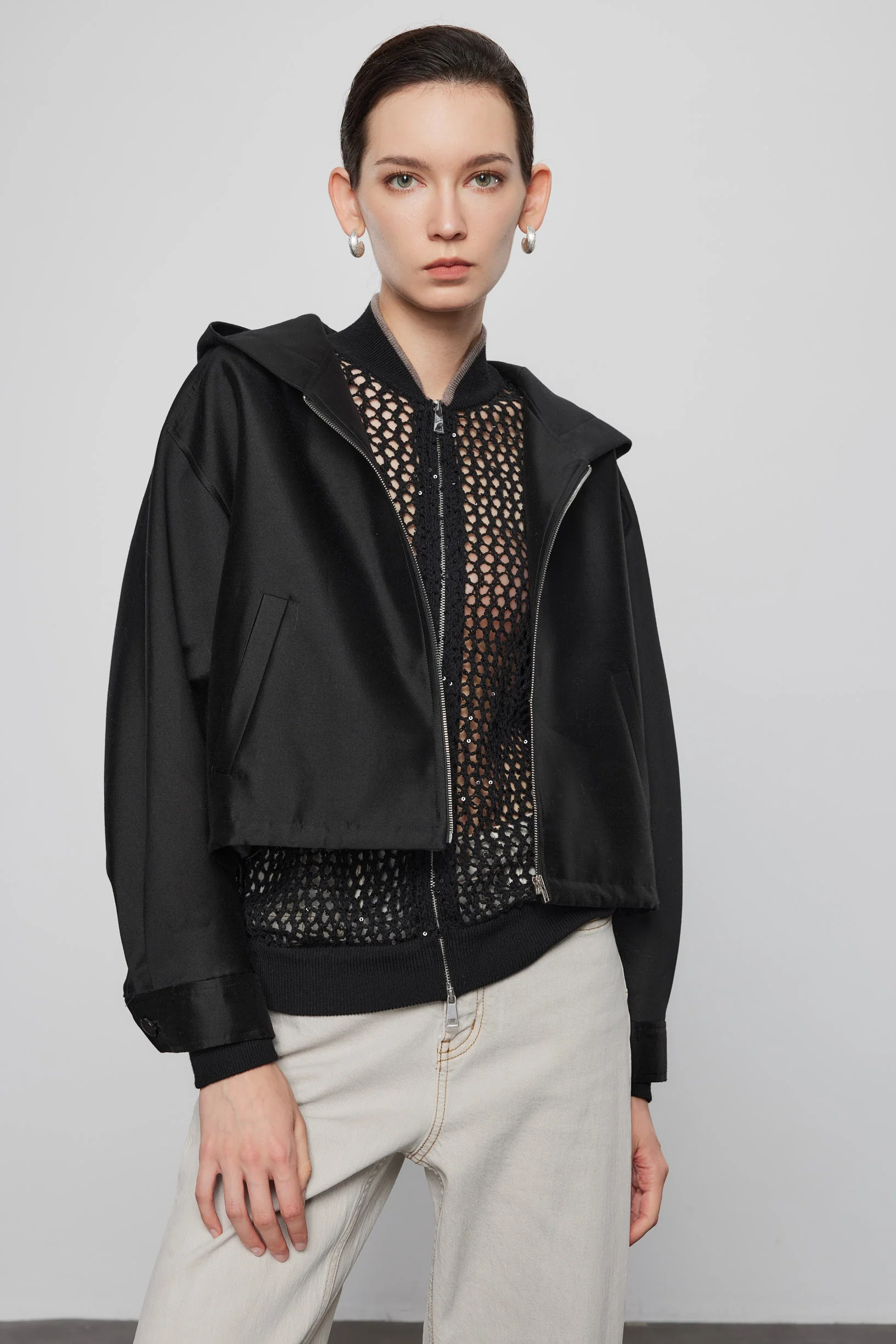 Max Simple Silk-Wool Hooded Jacket Black - Image 2
