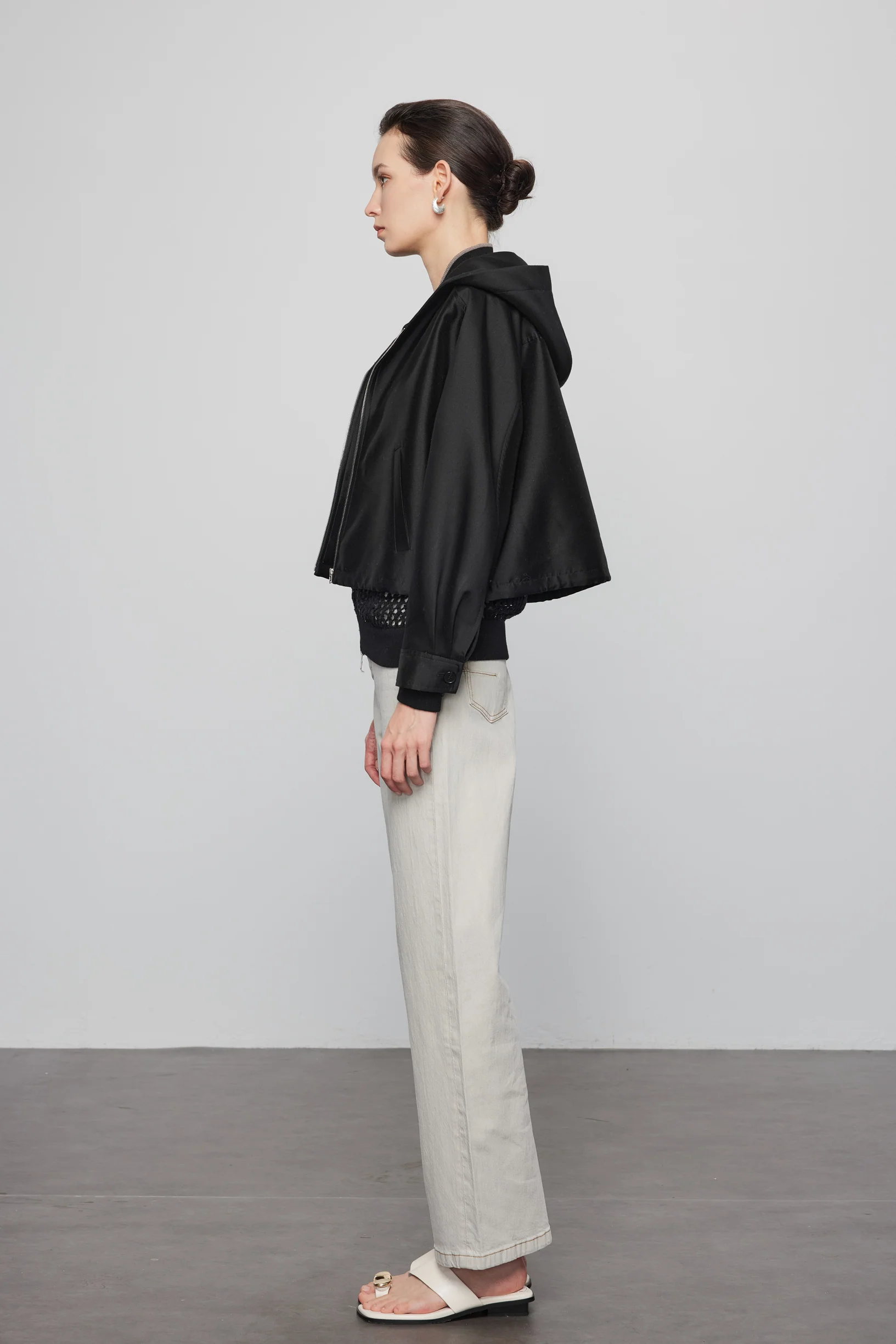 Max Simple Silk-Wool Hooded Jacket Black - Image 3