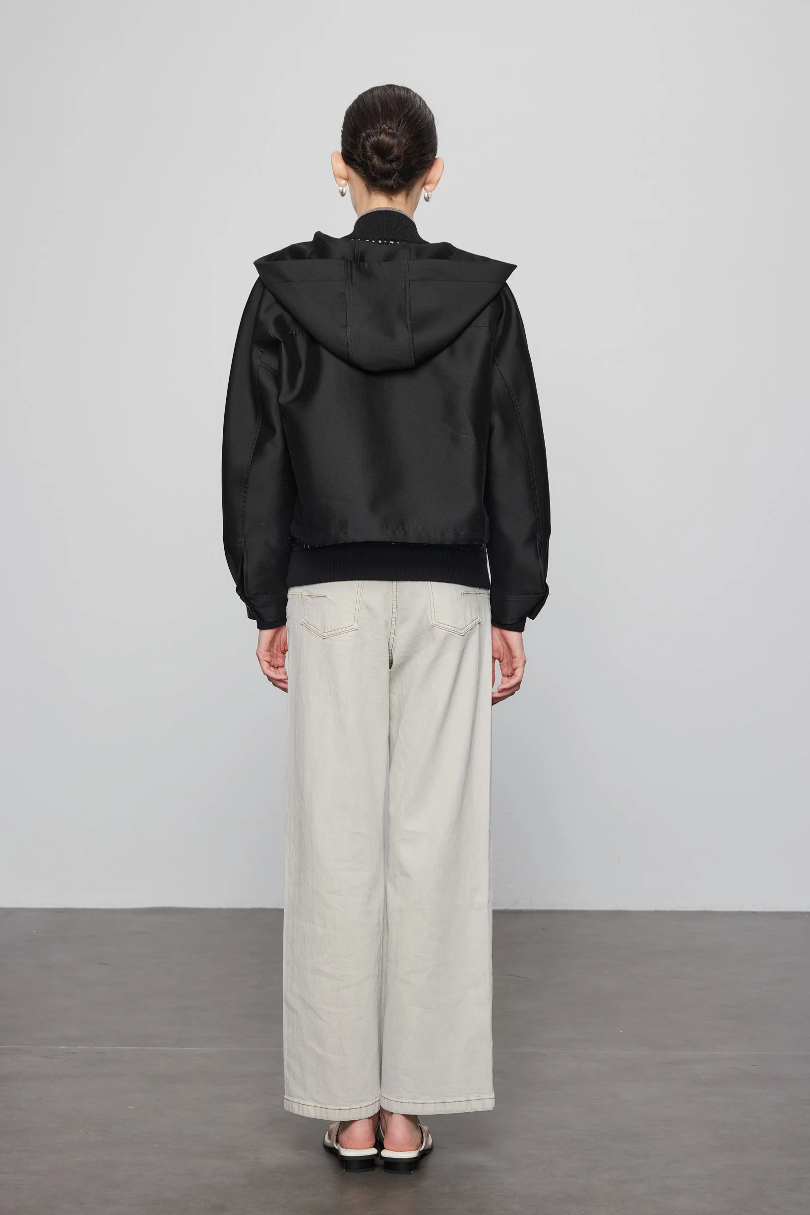 Max Simple Silk-Wool Hooded Jacket Black - Image 4