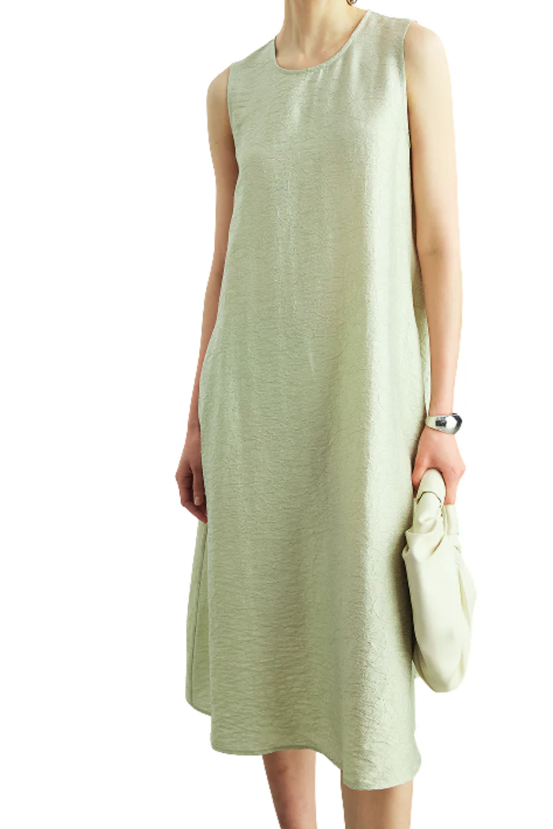 Max Simple Sleeveless Silk Jacquard Dress Lime Cream