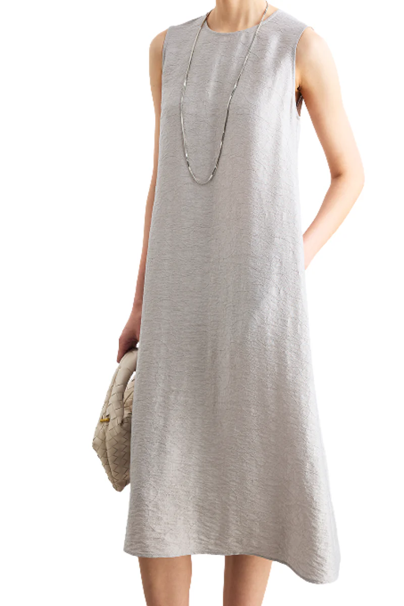 Max Simple Sleeveless Silk Jacquard Dress Silver