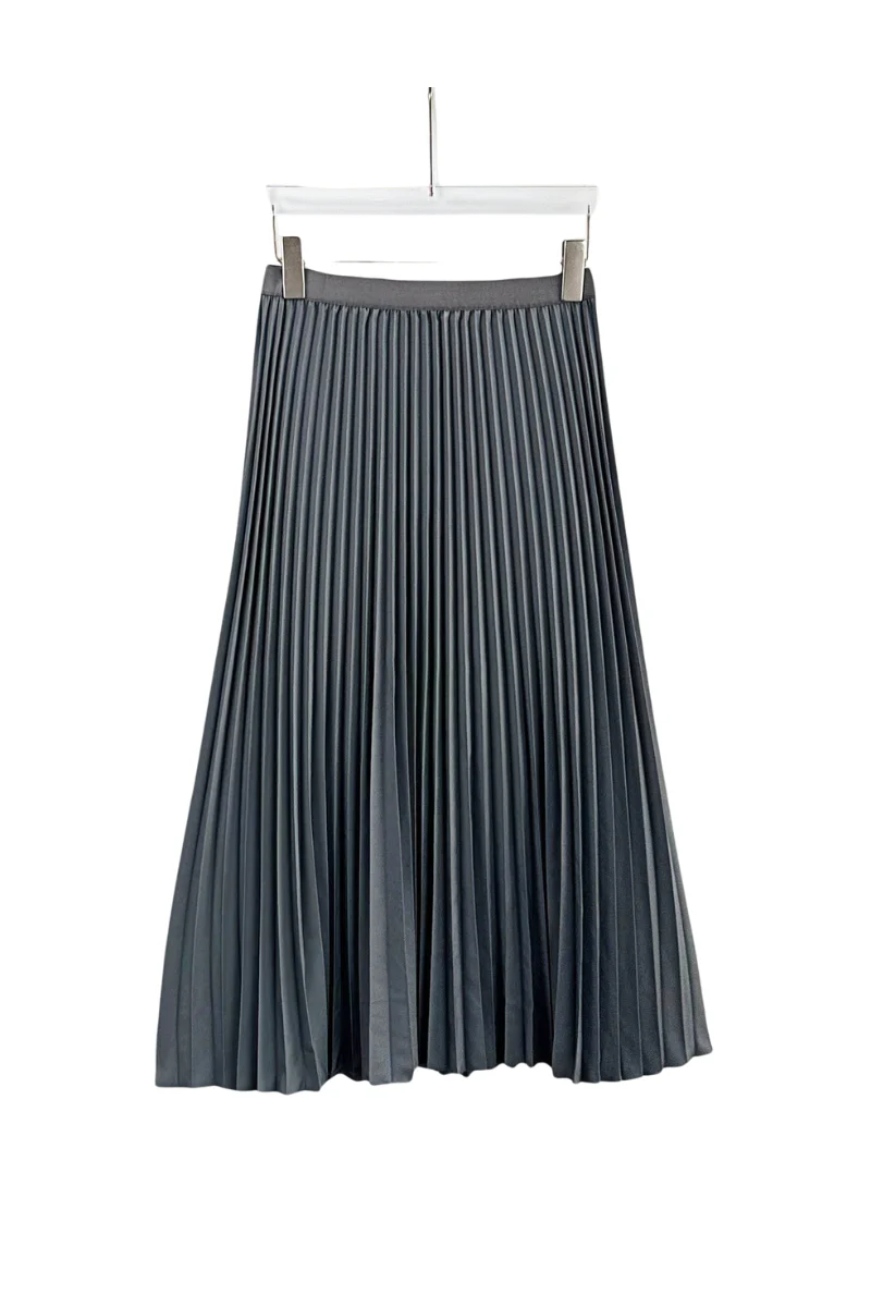 Max Simple Solid Color Pleated Skirt Grey