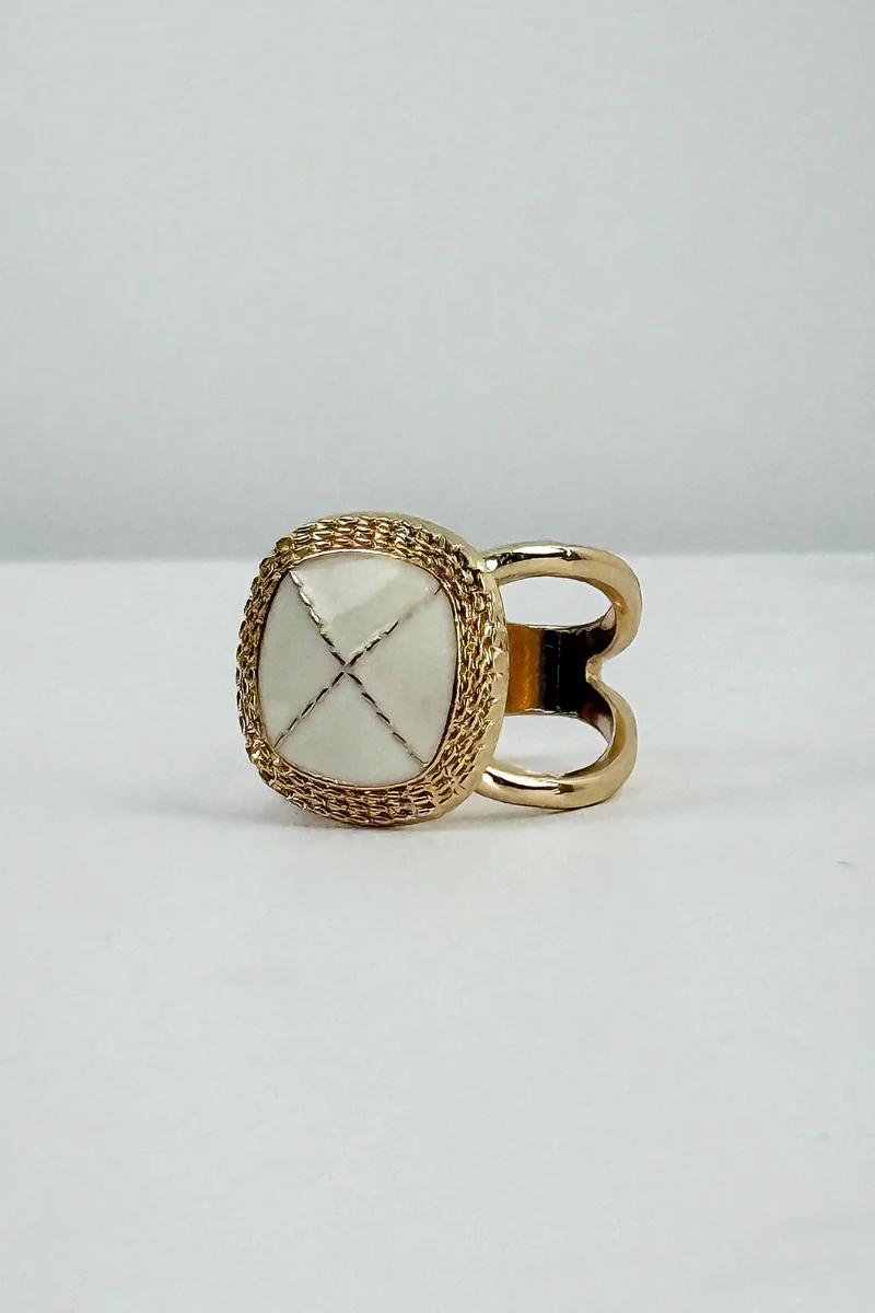 Max Simple Square Enamel Scarf Ring White Cross