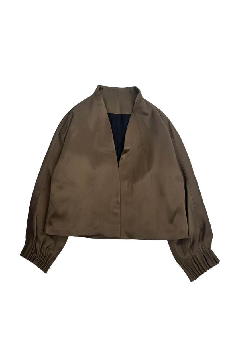 Max Simple Stand-Collar Cropped Jacket _Khaki