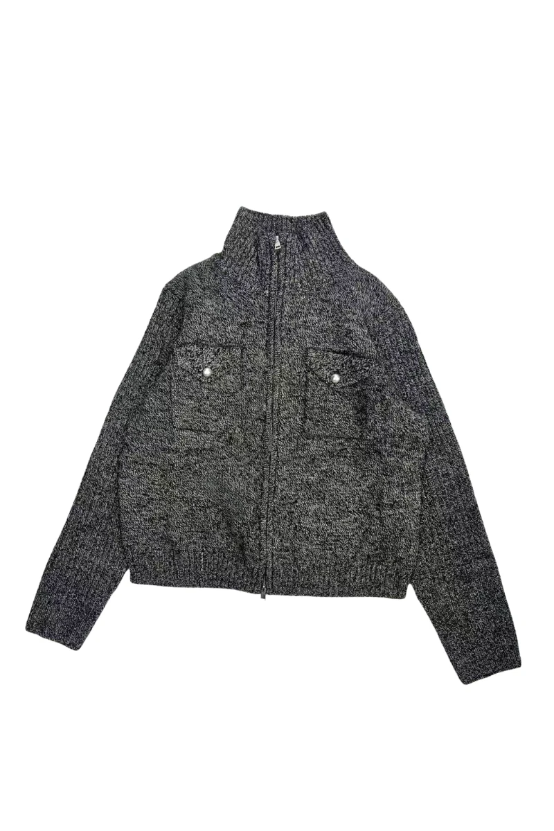 Max Simple Stand Collar Wool Cardigan _Black